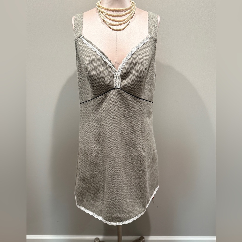 Cider Gray Herringbone Lace-Trim Sleeveless Dress